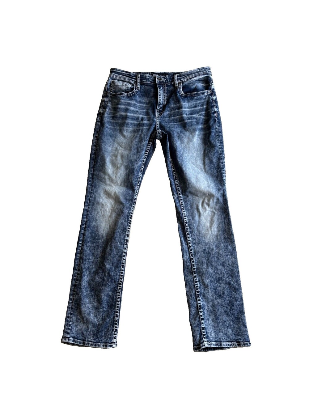 BKE Buckle Jeans Jake Straight Men's 34x34 Acid Wash Blue Premium Stretch Denim